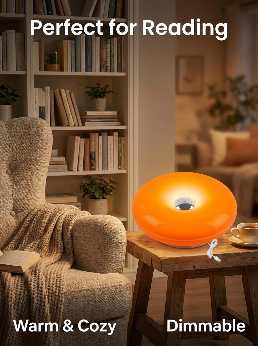 Modern Donut Table Light, LED Bedside Desk Light, USB Charging Touch Switch, Three-Tone Dimming Atmosphere Lamp, Durable Plastic Shade