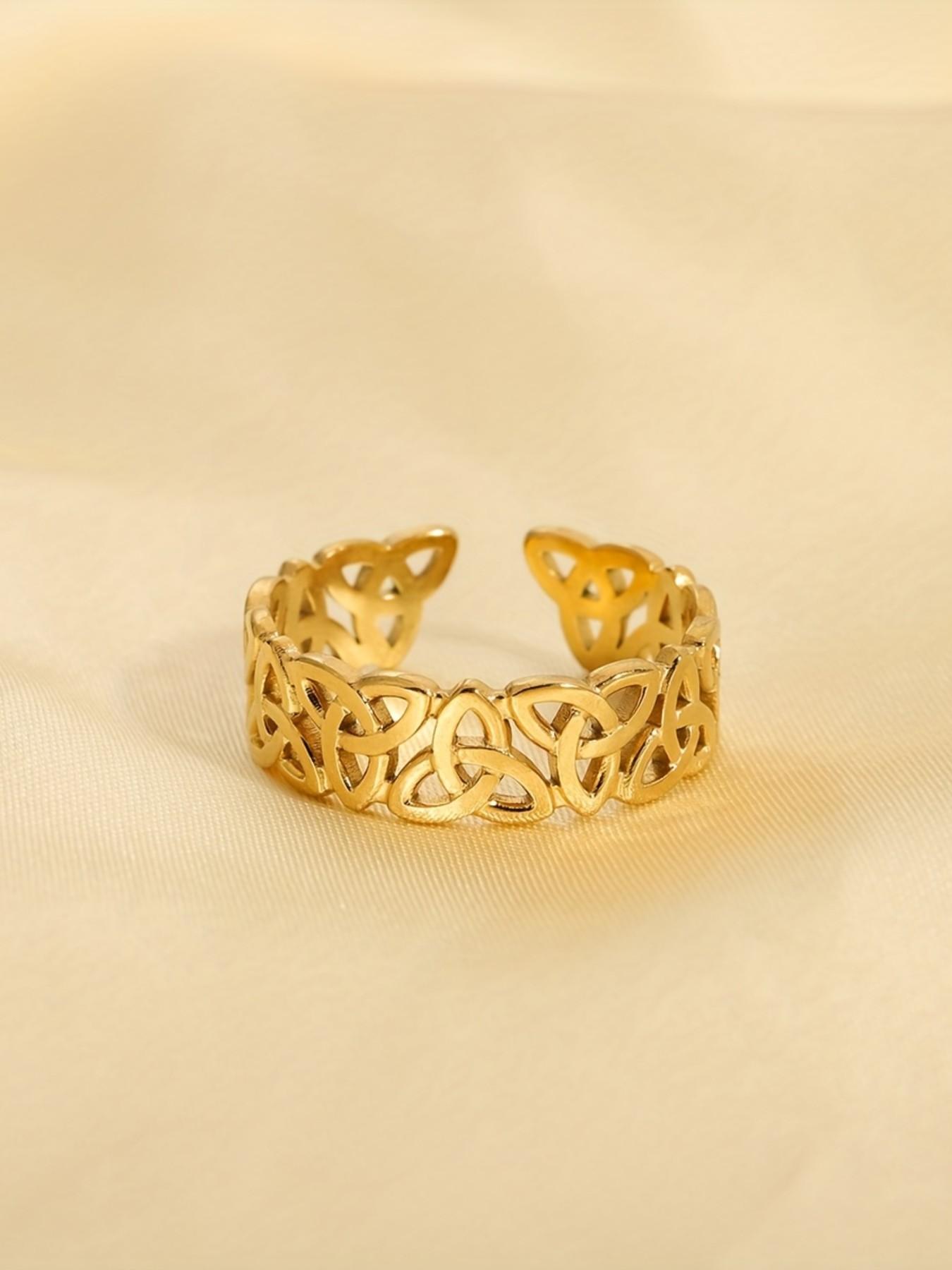 Stainless Steel Open Ring, Vintage Hollow Braided Band, Perfect for Trendy, Ideal Gift, Fashionable Personal Jewelry