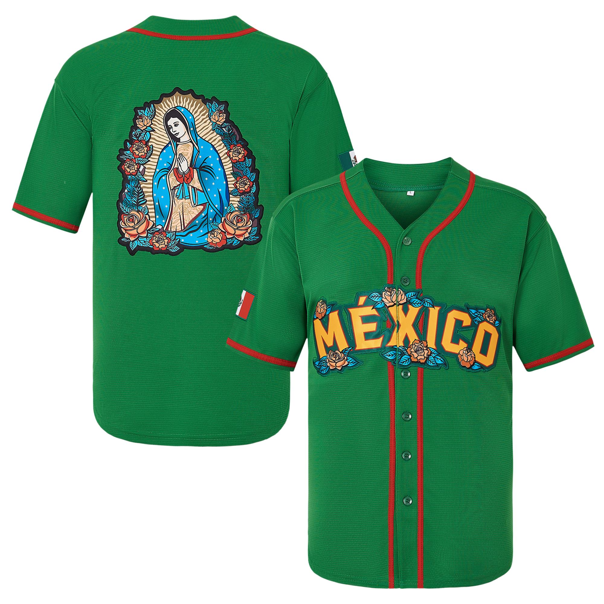 V-Neck Mexico Guadalupe Embroidered Baseball Jersey,Men's Gift,Button Short Sleeve Sports Jersey,Loose Breathable Soft Comfort,Gift for Game Day V-Neck Mexico Guadalupe Embroidered Baseball Jersey,Men's Gift,Button Short Sleeve Sports Jersey,Loose Breathable Soft Comfort,Gift for Game Day