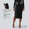 Halara High Waisted Tummy Control Ruched Curved Hem 2-in-1 Fleece PU Midi Casual Skirt