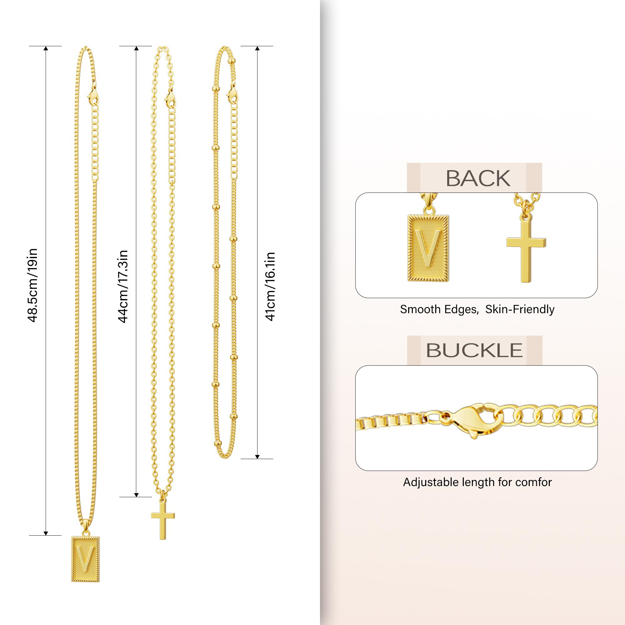 Tewiky 3pcs 14K Gold Plated Letter/Cross/Satellite link Gold Statement Chain Necklace Trendy Initial Layered Choker Pendant Necklaces For Women Name Necklace Personalised Gift Jewelry for Easter