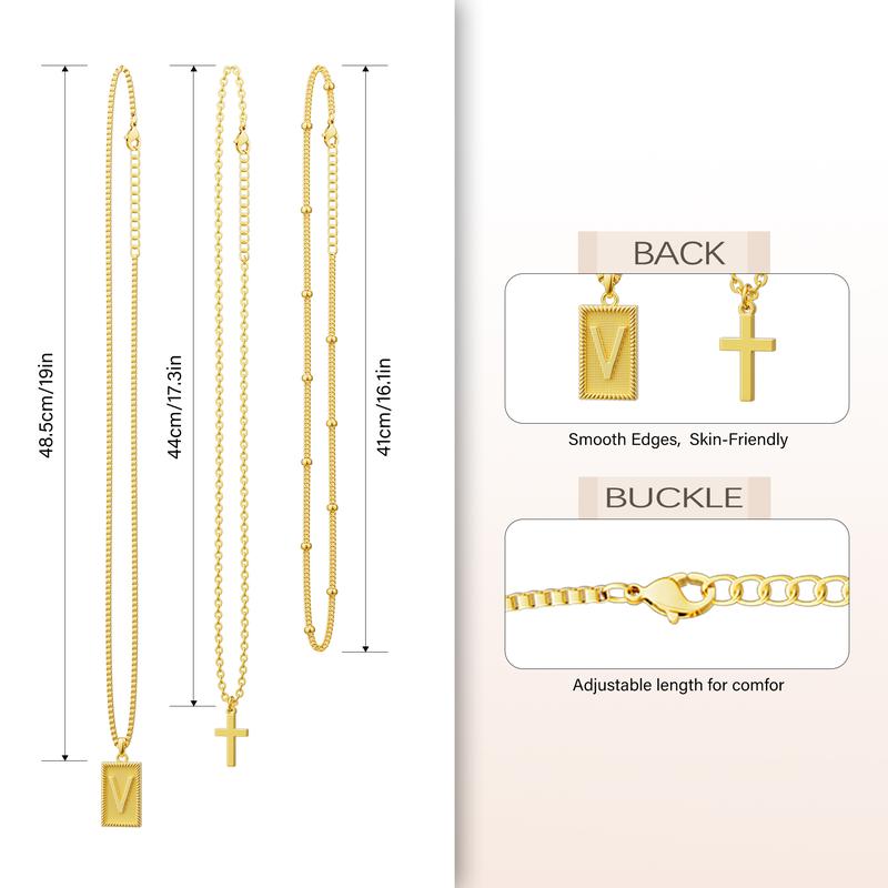 Tewiky 3pcs 14K Gold Plated Letter/Cross/Satellite link Gold Statement Chain Necklace Trendy Initial Layered Choker Pendant Necklaces For Women Name Necklace Personalised Gift Jewelry for Valentine's Day gifts