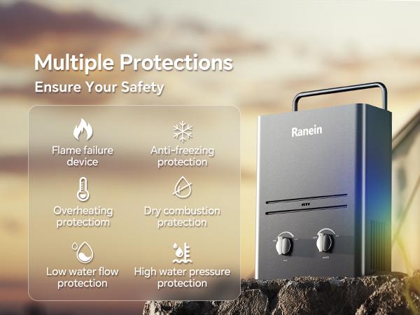Ranein Tankless Water Heater Outdoor, 1.58 GPM Portable Propane Camping Water Heater, 6L, RO4KY, Grey Ranein Tankless Water Heater Outdoor, 1.58 GPM Portable Propane Camping Water Heater, 6L, RO4KY, Grey