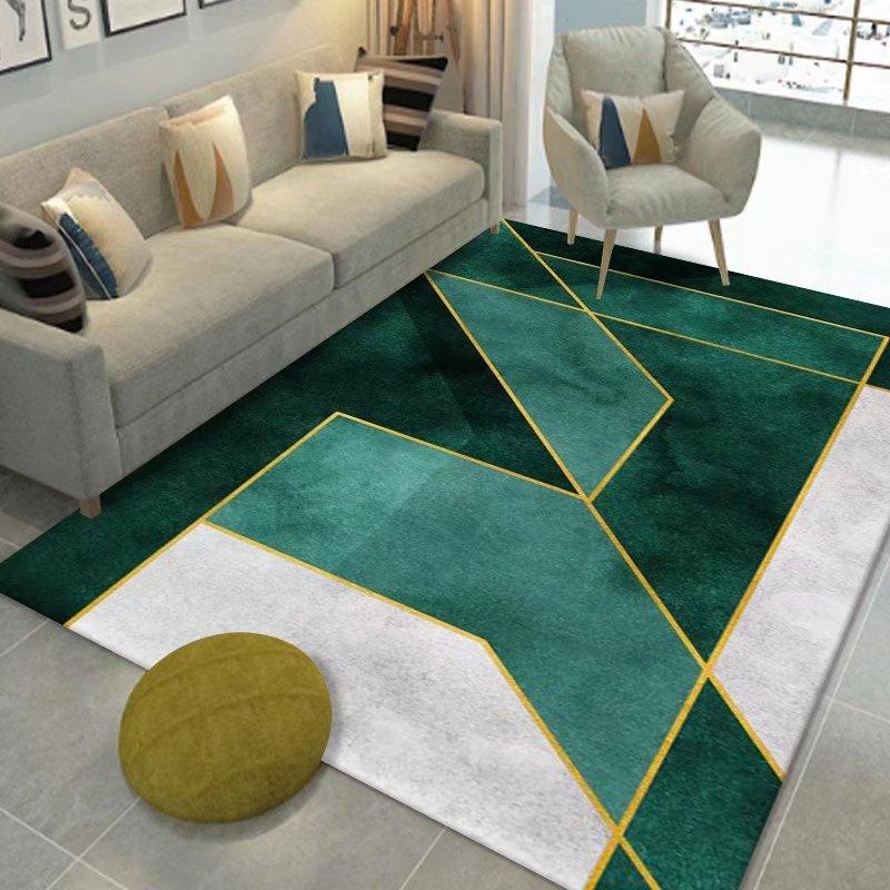 Luxury Emerald Green Gold Geometric Marble Flannel Area Rug - Modern Abstract Line Pattern Soft Mat for Living Room, Non-Slip Home Decor#EmeraldGreenRug #GoldGeometricMat #MarbleAbstractDecor #ModernCarpet #NonSlipFlannelRug
