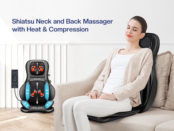 COMFIER Neck and Back Massager with Air Compress and Shiatsu , Adjustable 2D to 3D Kneading Technology for Full Body Relaxation, Back Massager with Heat , Gift for Mom Dad