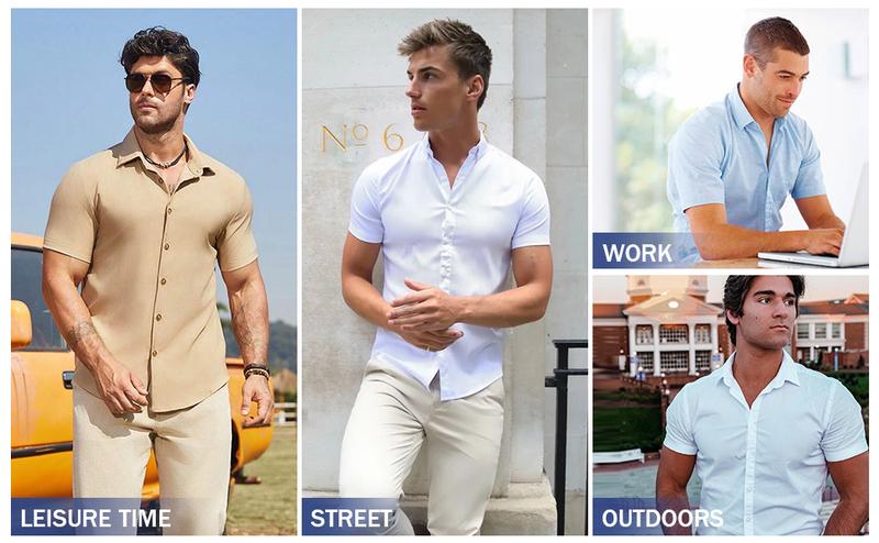 2-Pack Alimens&Gentle Men's Stretch Dress Shirts Short Sleeve Slim Fit Business Casual Button Down Shirts Muscle Fit Men's Dress Shirts Shortsleeve Menswear gifts for dad 2-Pack Alimens&Gentle Men's Stretch Dress Shirts Short Sleeve Slim Fit Business Casual Button Down Shirts Muscle Fit Men's Dress Shirts Shortsleeve Menswear gifts for dad