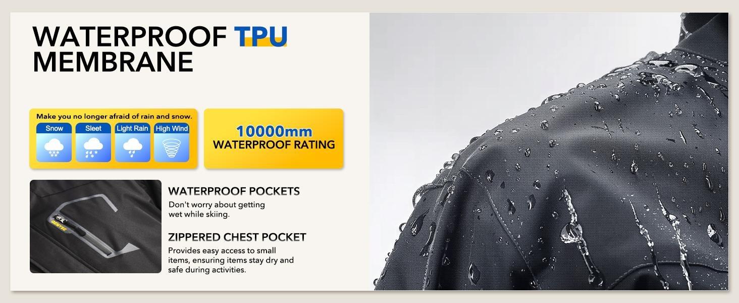 GEMYSE Men's Mountain Waterproof Ski Snow Jacket Winter Windproof Rain cold weather fleece lining Water Resistant solid