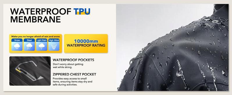 GEMYSE Men's Mountain Waterproof Ski Snow Jacket Winter Windproof Rain cold weather fleece lining Water Resistant solid