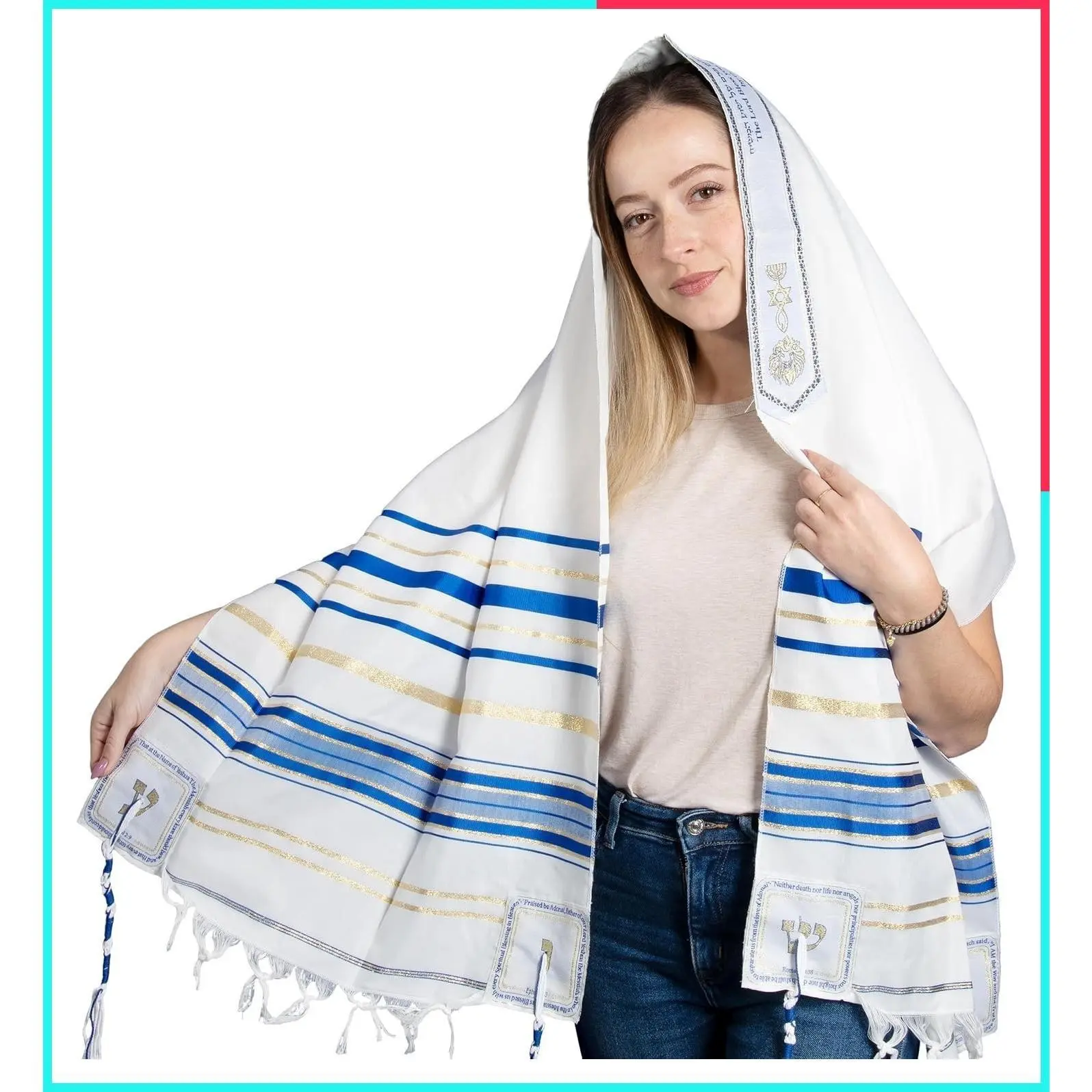 Messianic Tallit Prayer Shawl 72"x22" with Carrying Bag for Men & Women, Designed in Israel