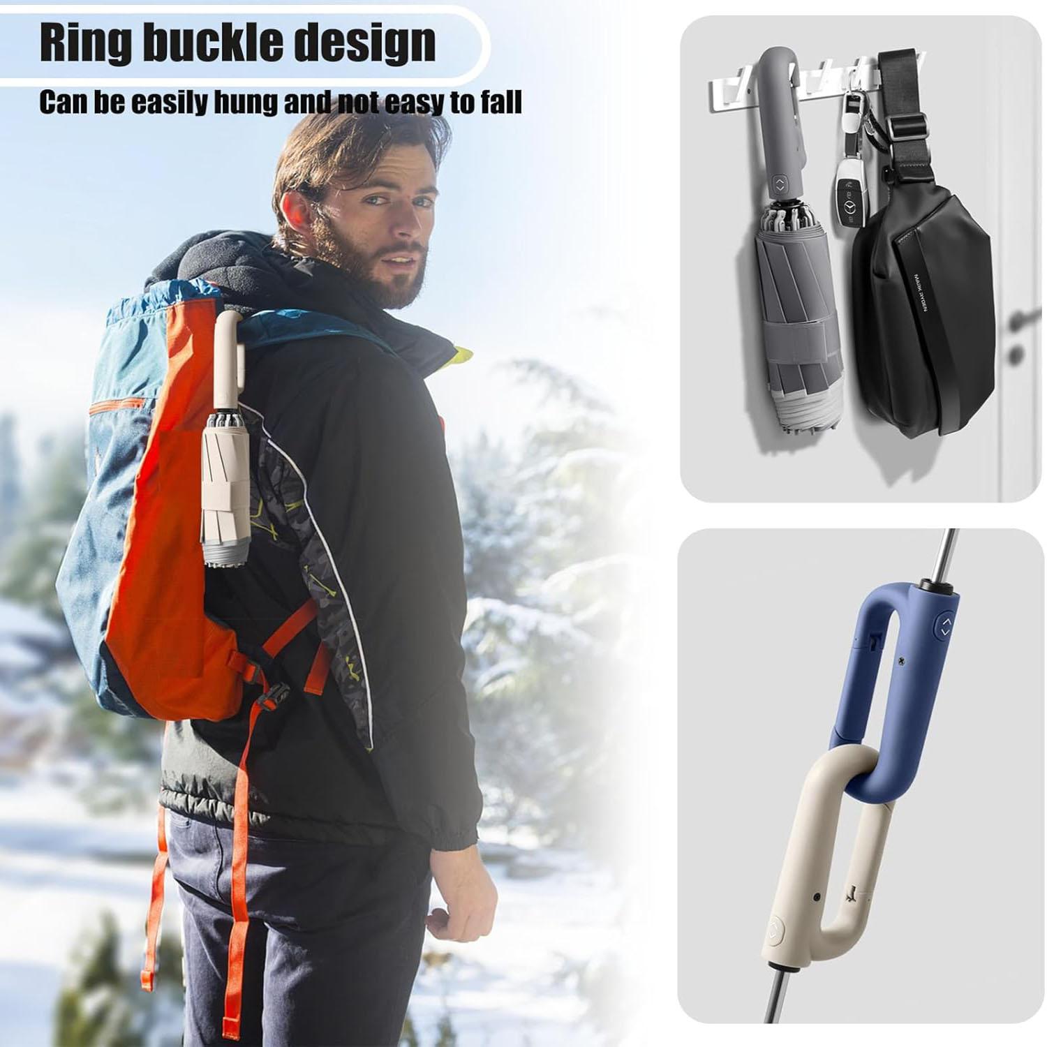 Ring Buckle Automatic Umbrella, Reflective Safety Strips, Durable Windproof, Reverse Auto Open, Travel Portable, Compact Foldable