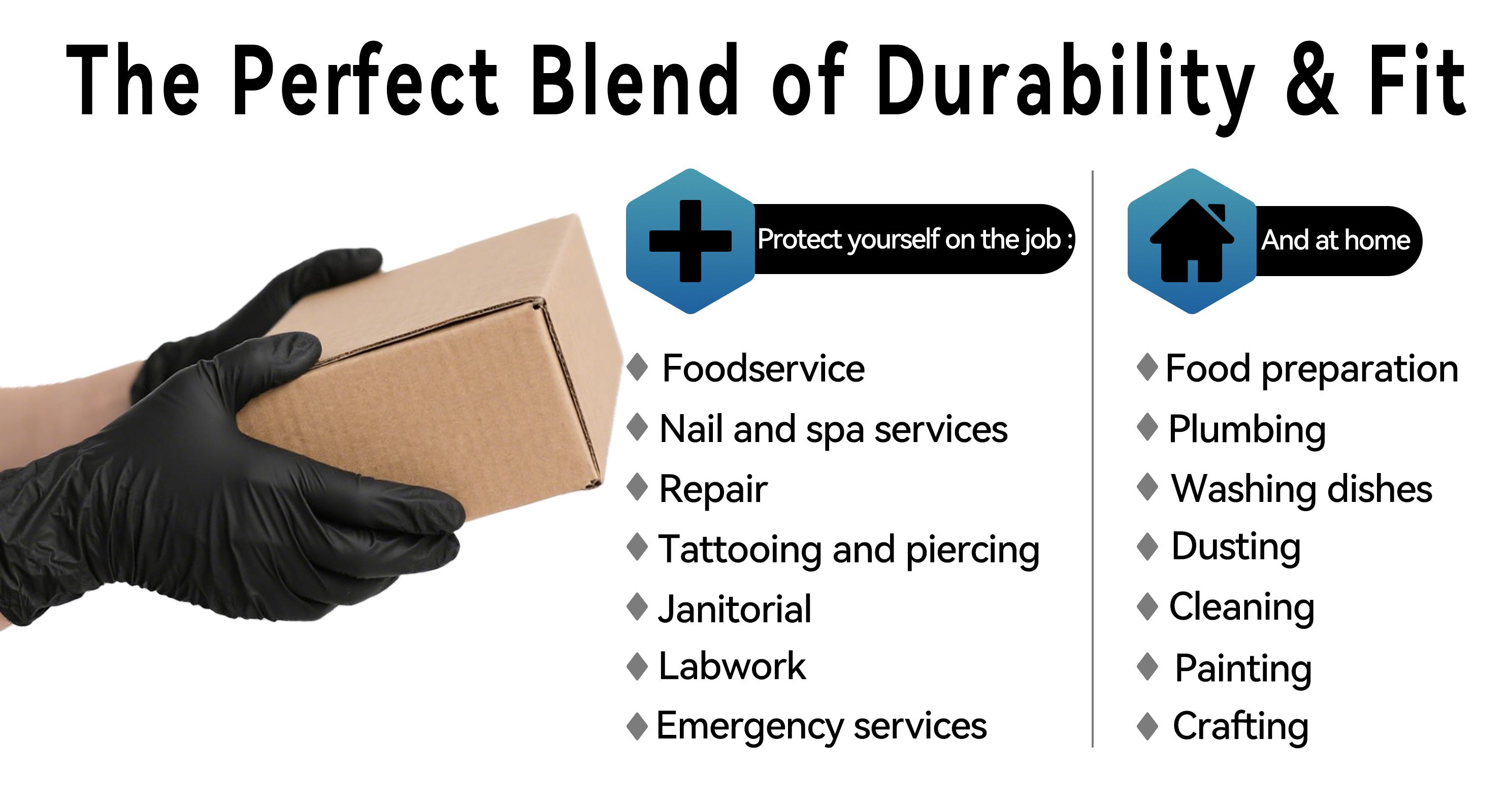 Black Nitrile Gloves, 5mil Heavy Duty Soft Disposable Gloves, 100 Count Latex Free Powder Free Reusable Gloves for Cleaning, Auto Repair, Food Processing, Tattoo, Hair Dye, Kitchen, Salon, Gardening (M-XL Sizes)