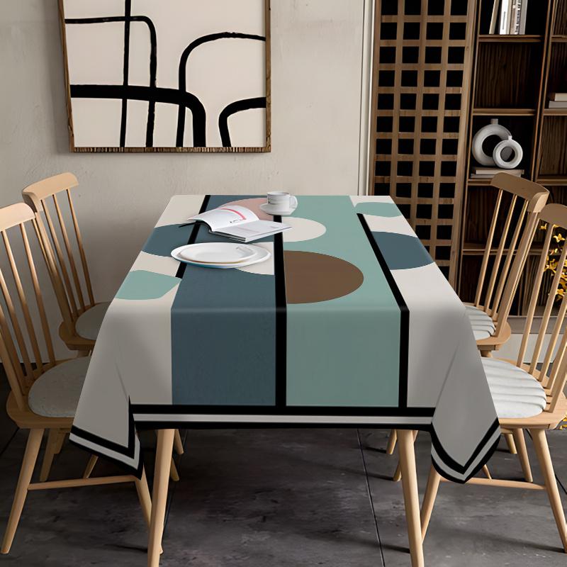 1 piece of semi-circular geometric pattern tablecloth - easy to clean polyester rectangular dining table cover, modern soft color tone, machine washable durable fabric, suitable for kitchen, dining room, party and home decoration, simple design