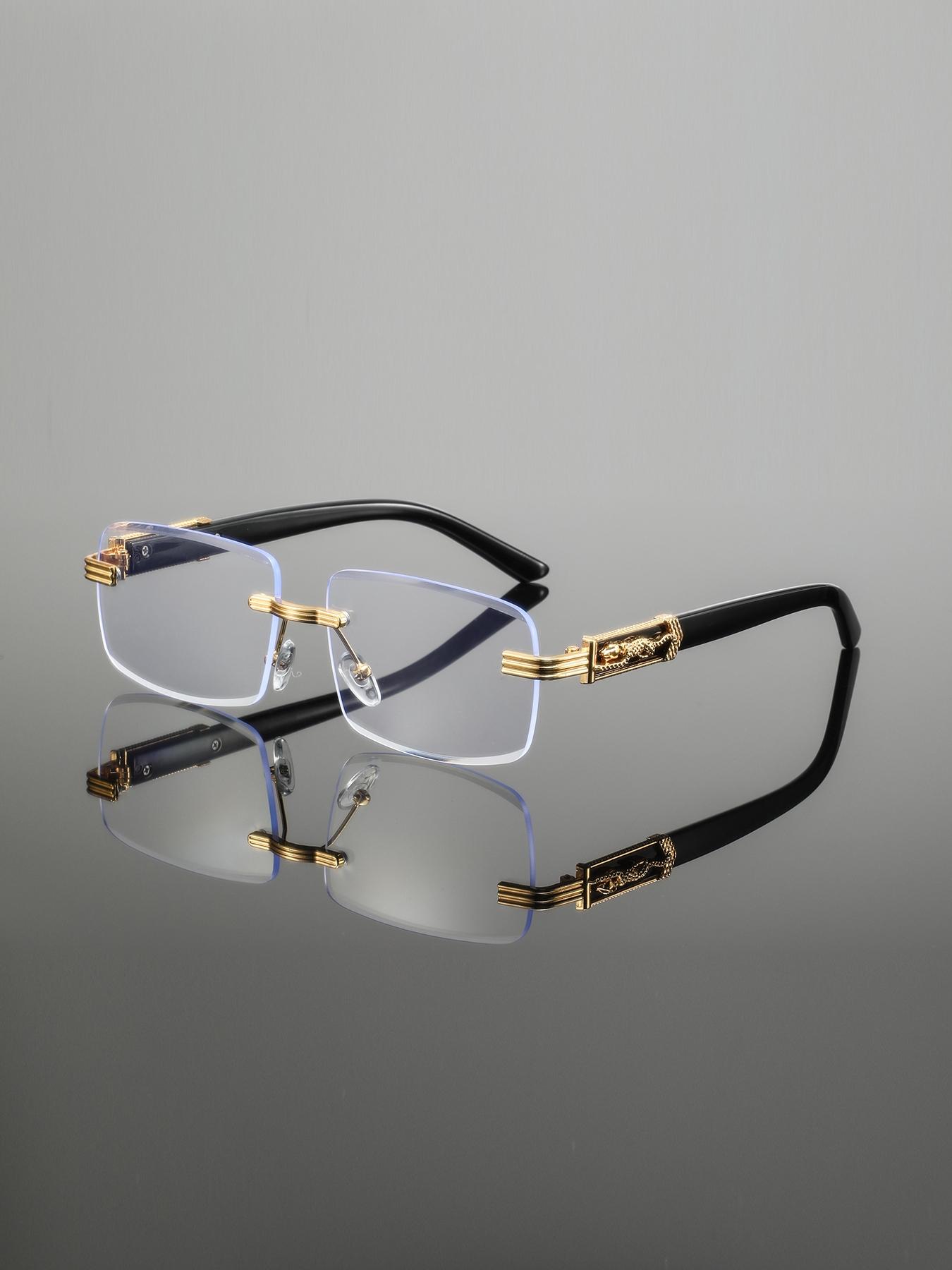 Men's Rimless Square Metal Glasses, Elegant Retro Design, High-End Lightweight Luxury Eyewear, Casual Fashion Accessory for Everyday Use