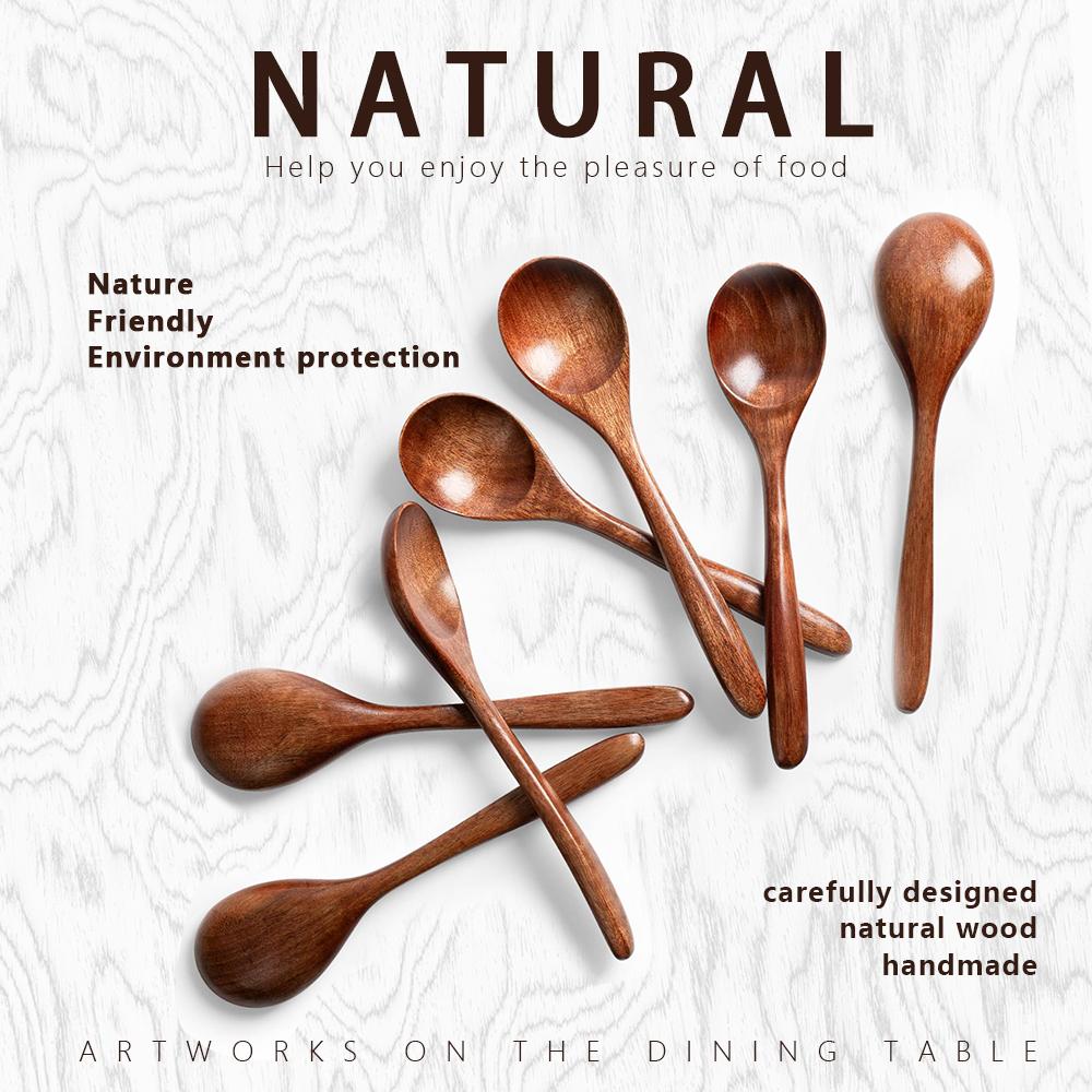 Natural Wooden Spoon Set, 4/6 Counts Durable Eco‑Friendly Long-Handle Cooking Spoons in Multiple Sizes for Kitchen Cooking, Baking and Serving Kitchen Utensils Tool #TOP PICKS
