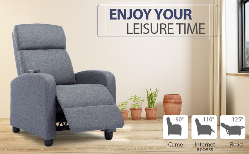 [TikTokShopBlackFriday]EBELLO Massage Recliner Chair Fabric Winback Recliner Chairs, Modern Padded Seat Reclining Chair Single Sofa for Living Room, Adjustable Home Theater Seating Office (Light Grey)