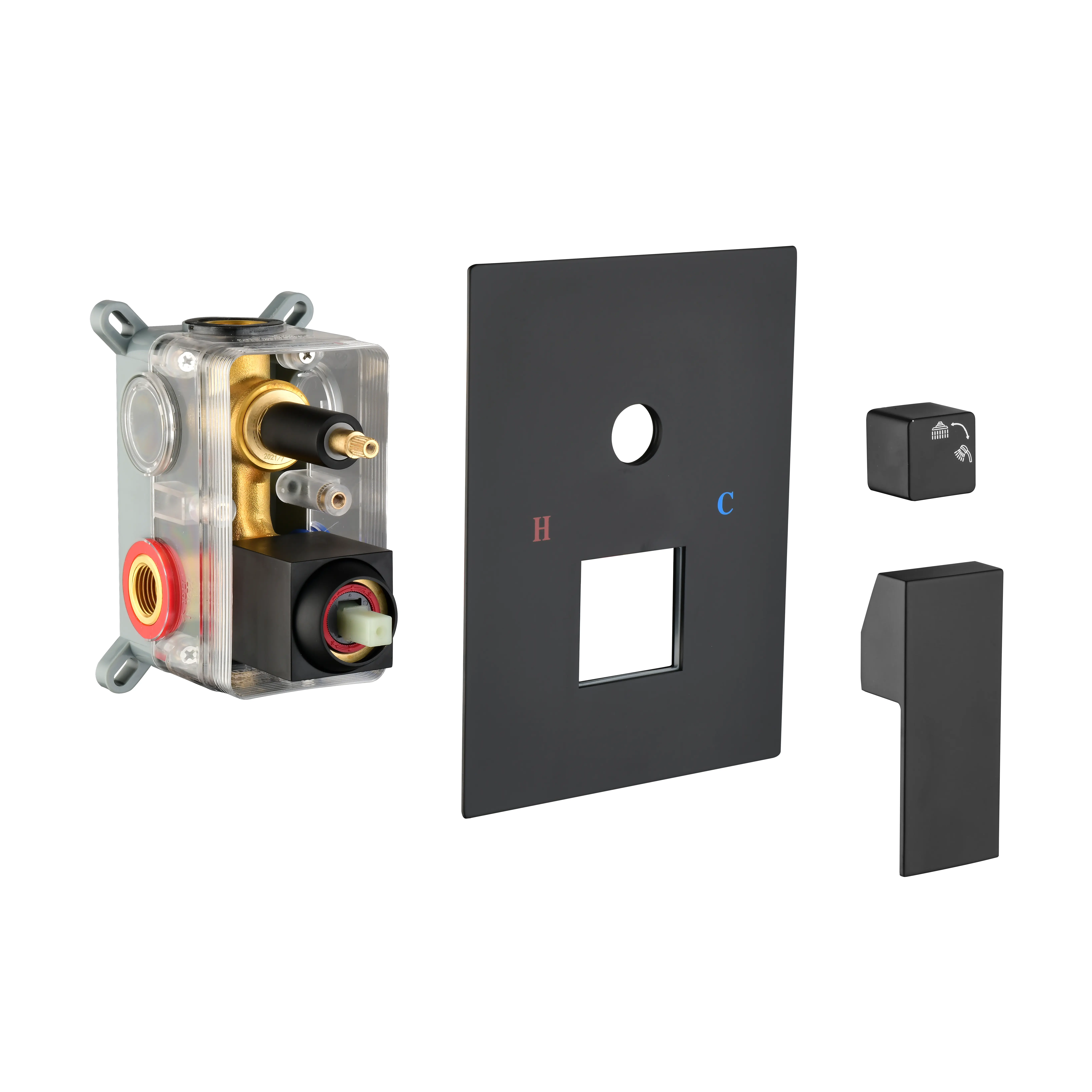 Nokaa Solid Brass Shower Diverter Valve 2 Way Outlet Mixer Rough-In Kit with Pressure Balance Mixing Valve, NPT 1/2 Connection, Matte Black Finish, for Two-Function Shower Systems, Replacement Handle Valve Kit