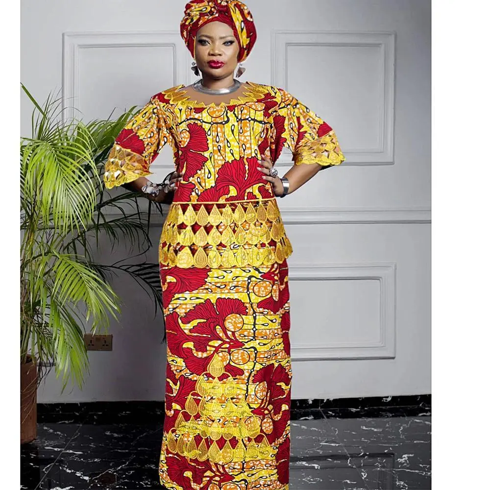 Plus Size African Clothes for Women 2025 New Dashiki Ankara Embroidery Bazin Riche Design Wedding Party Dresses with Headscarf