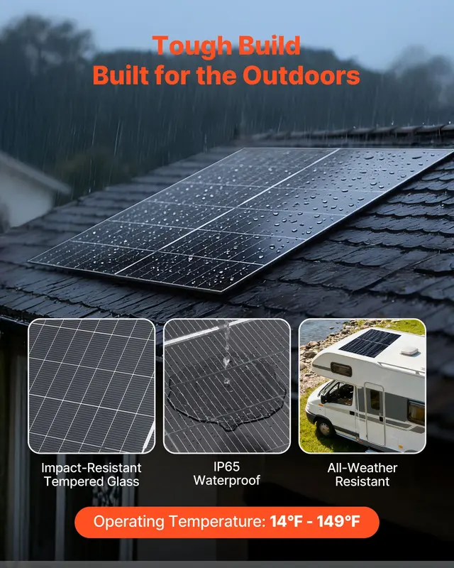 VEVOR 2PCS 400W Bifacial N-Type Monocrystalline Silicon Solar Panels, 16BB 24% Efficiency IP65 Waterproof Flat Rooftop Panels, MC4 Output Aluminum Frame for Car Boat RV 200W & Above Off-Grid Power Generation