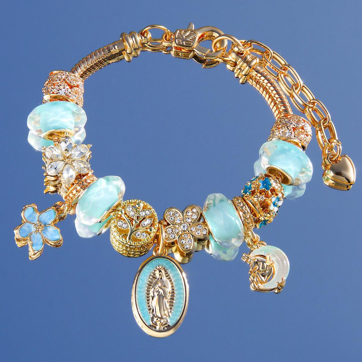 Heart Cherry Blossom Pendant Bracelet, Fashion Bracelet, Glow-In-The-Dark Cross Bracelet, Mom Angel Cross Faith Jewelry