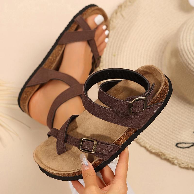 Women's Sandals Summer Cross Strappy Sandals Comfort Flat Casual Beach Ring Toe Casual Sandals