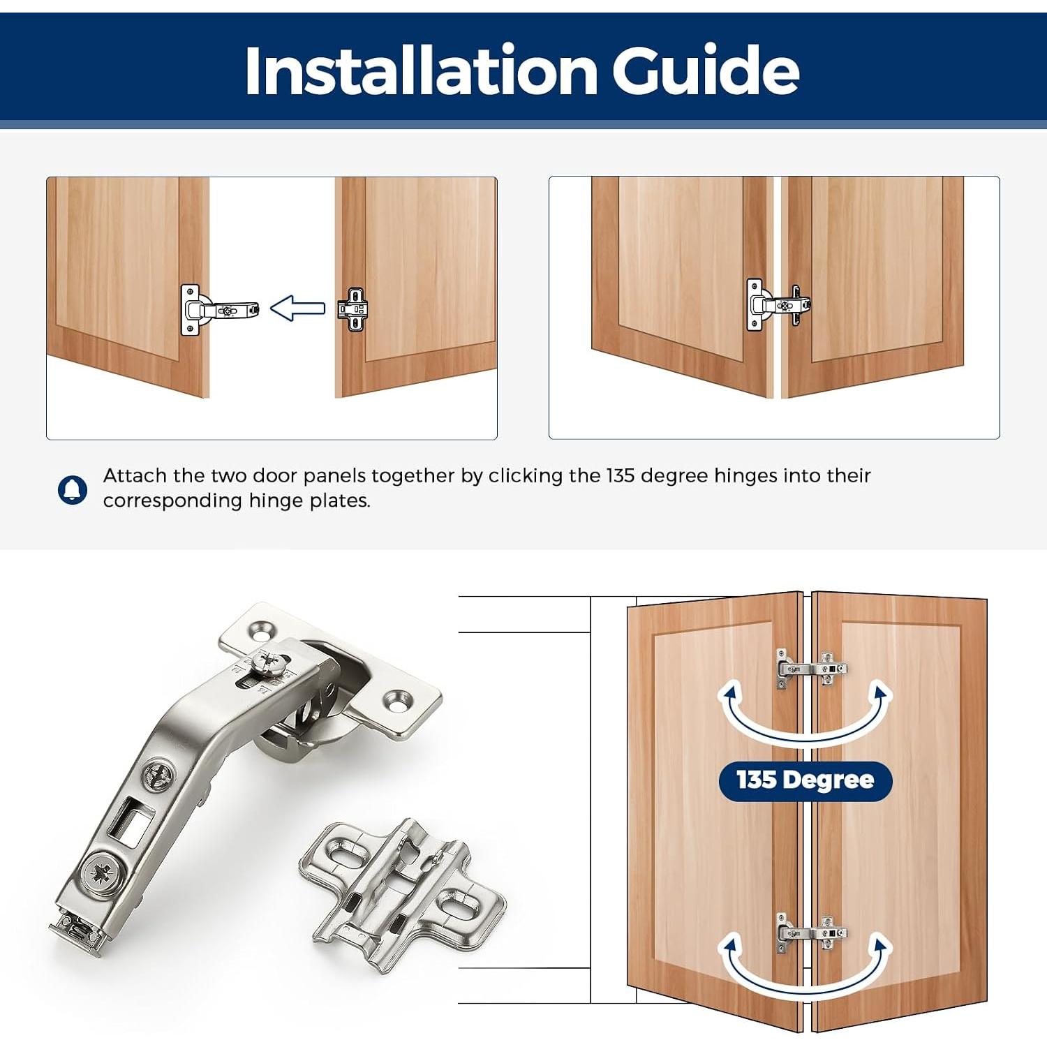 Kitchen Cabinet Hinges,135  Door Hinges, 1 Pairs 2 Pack | Compatible with Lazy Susan Corner Cupboard, Full Overlay, for  Frame Door, Concealed Corner, Cabinet Hardware