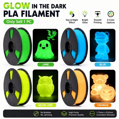 Petg Glow-In-The-Dark Filament 1.75mm, 1kg/2.2lb Spool, High Brightness & Long Glowing Time, Precision +/-0.02mm, Ideal for 3D Printing