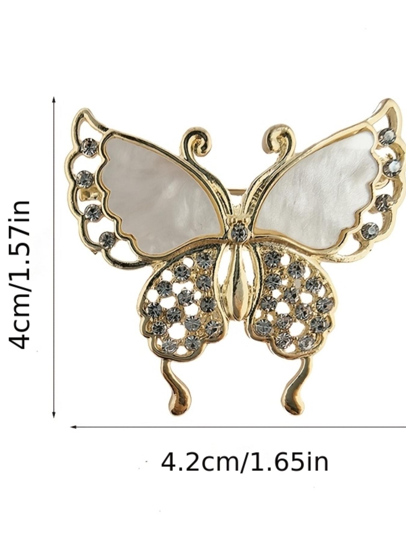 Elegant Butterfly Brooch Pin for Women, French Style Shell Rhinestone Hollow Out Design, Versatile Decorative Lapel Pin