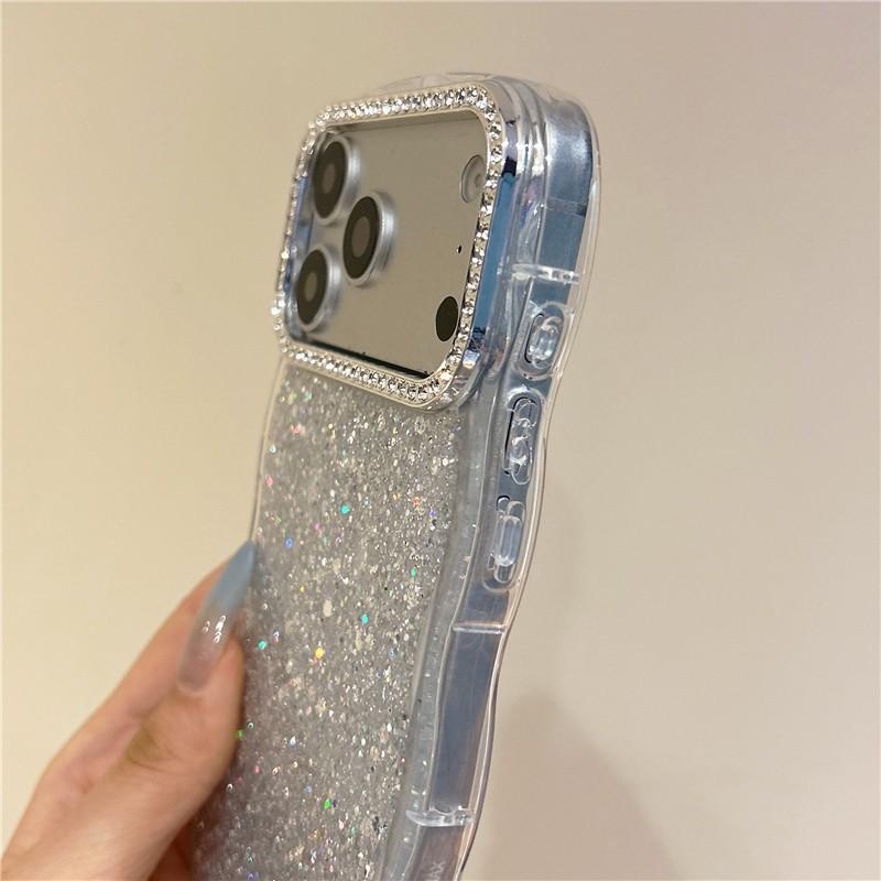 Water Ripple Glitter Phone Case for iPhone 13/14/15/16/17 Pro/Pro Max/Plus, featuring a luxurious sparkling diamond design, fashionable protective cover with unique style, ideal for daily use and device protection.