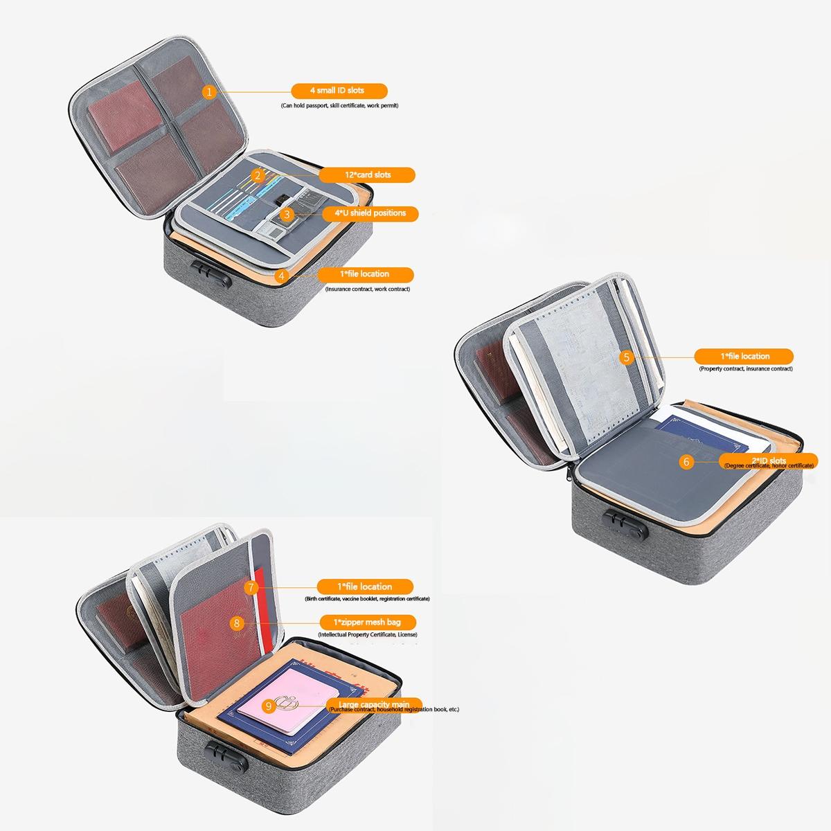 Fireproof Document Box with Lock, 1 Count Portable Waterproof Files Organizer Box, File Storage Box for Important Paperwork