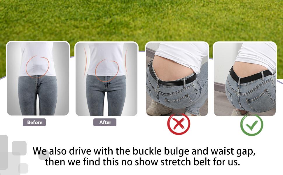 JASGOOD Women No Show Stretch Belt Invisible Elastic Web Strap Belt for Jeans Pants Dresses with Flat Buckle Adjustable Belt Set
