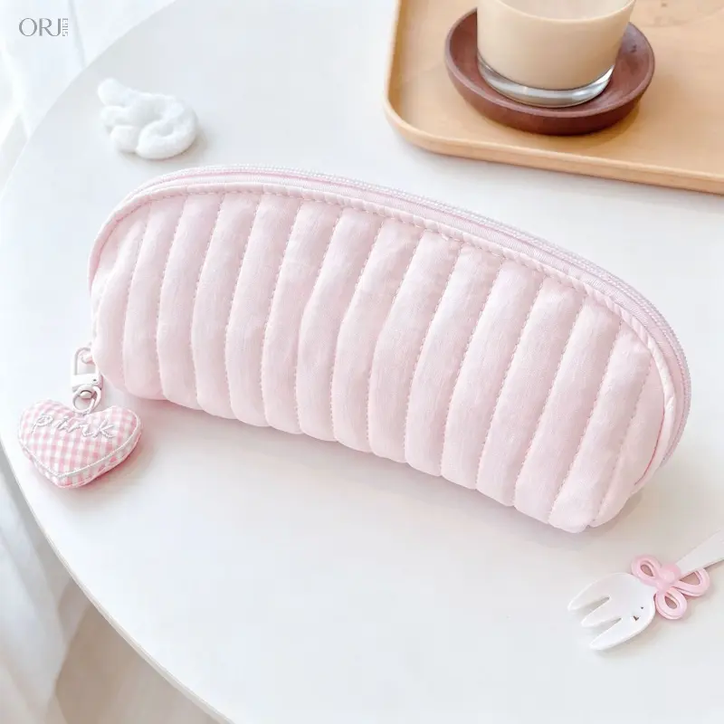 Cream Pink Polka Dot Large Capacity Pencil Case, Cute Aesthetic Stationery Storage Bag, Lovely Heart Pen Pouch for Teen Girls Students