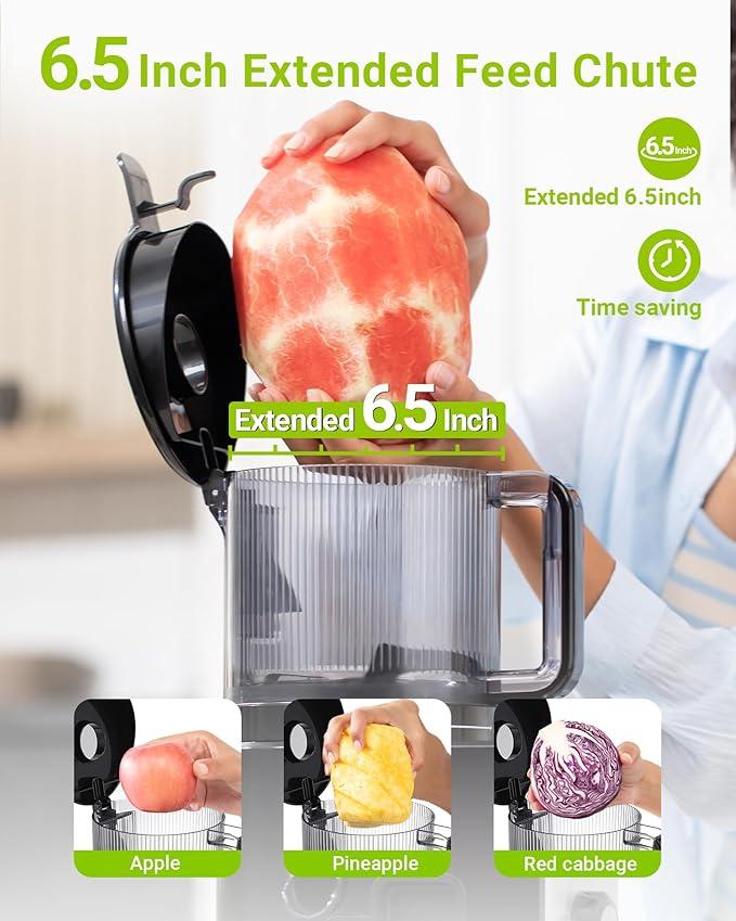 TUUMIIST Cold Press Juicer Machines – 6.5'' Large Feed Chute for Whole Fruits & Vegetables, High Juice Yield, Easy To Clean