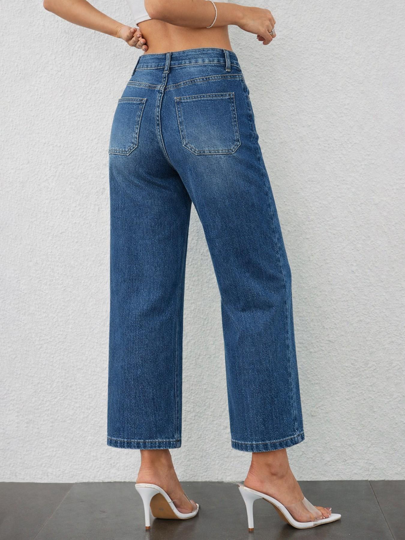 Women's High-Waisted Loose-Fit Denim Jeans, Comfortable Washed Blue Straight-Leg Pants for All Seasons, Casual Street Style