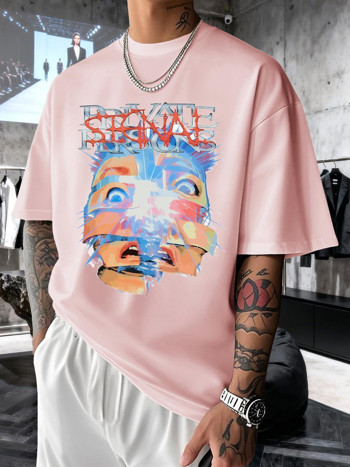 Men's Graphic Print Short Sleeve T-Shirt, Casual Slim-Fit Long Top, Comfortable Round Neck, Spring Summer Streetwear