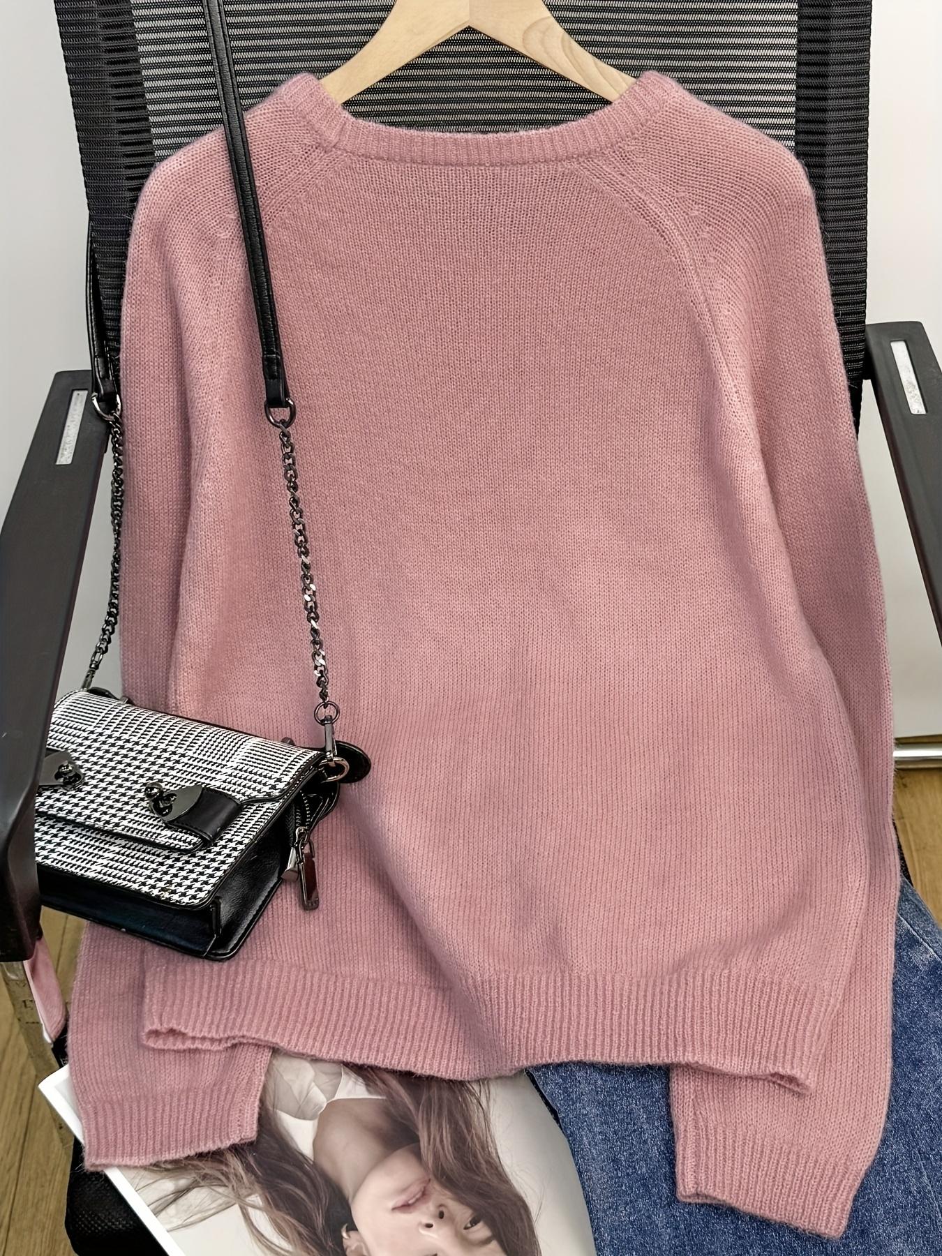 Women's Knitted Long Sleeve Fitted Sweater Pullover, Round Neck Design, Basic Pure Color Casual Top, Fall & Winter Essential, Versatile Daily Wear