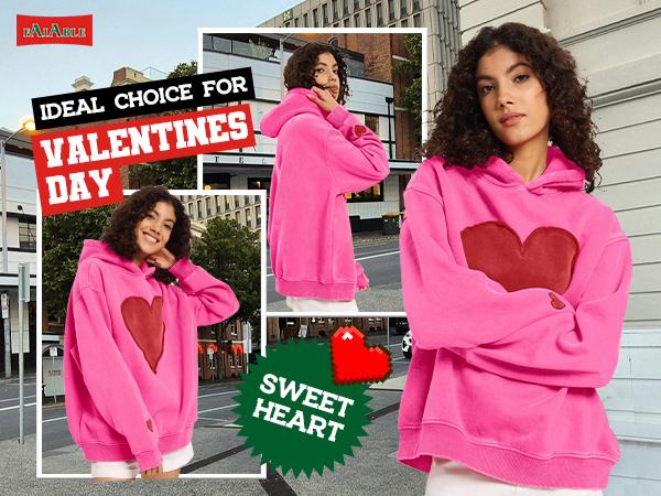 FAIABLE Unisex Trendy Vintage Pullover Sweatshirt for Women & Men- Oversized Heart Design Crewneck with Acid Wash Finish and Spacious Pockets for Ultimate Comfort and Style - Perfect for Valentine's Day Gifts and Everyday Wear