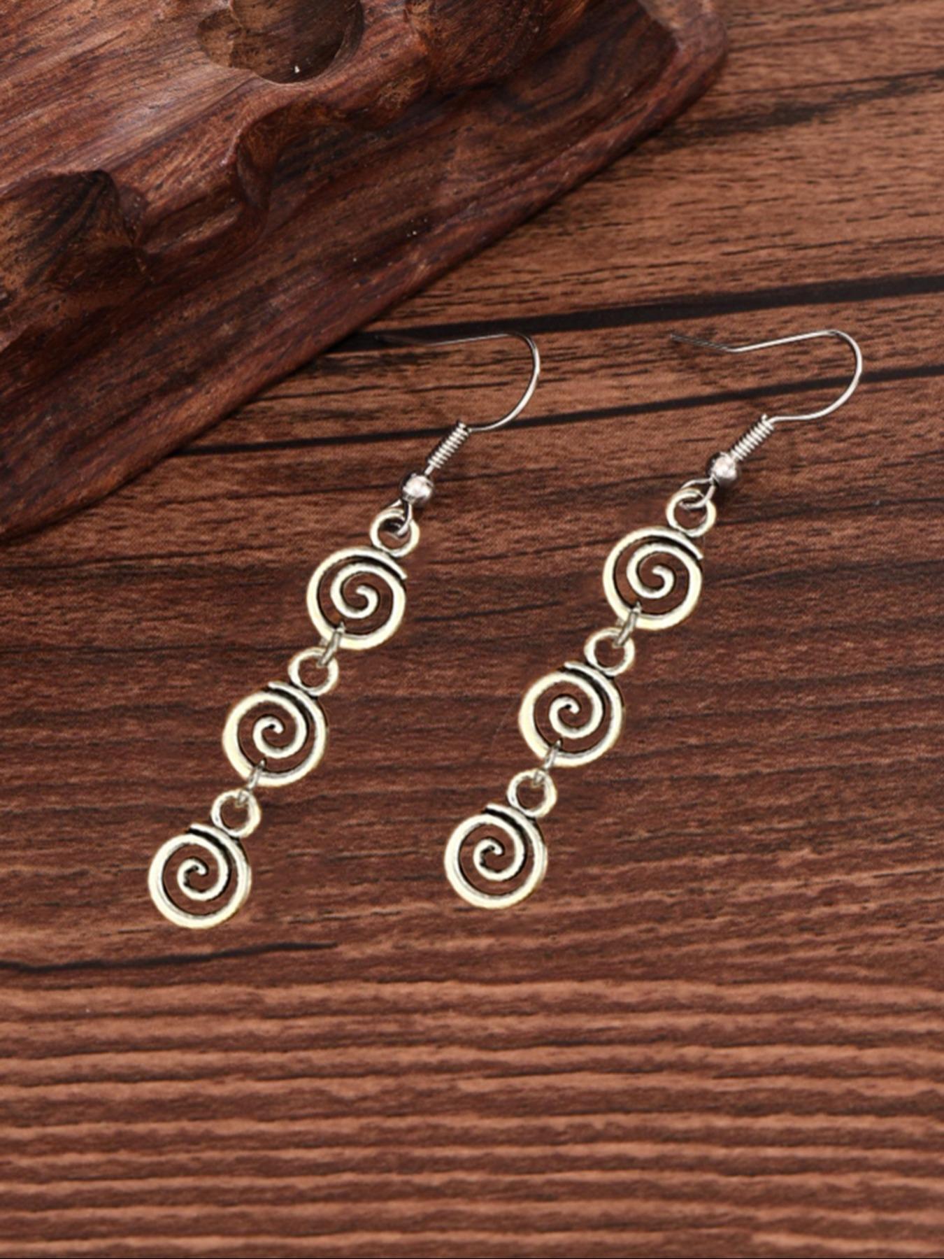 Vintage Punk Denim Style Earrings for Women – Creative Mosquito Coil Long Ear Hooks with Distressed Finish, Grunge Rock Spiral Drop Earrings for Halloween Thanksgiving Christmas New Year Party – Cool Boho Hip Hop Jewelry