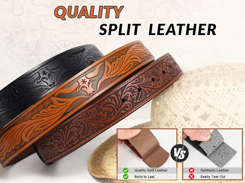 BELTROAD Western Cowboy Belts for Men Women, Mens Western Belt Bull Buckle Country Belt Cowboy Leather Belt for Jeans