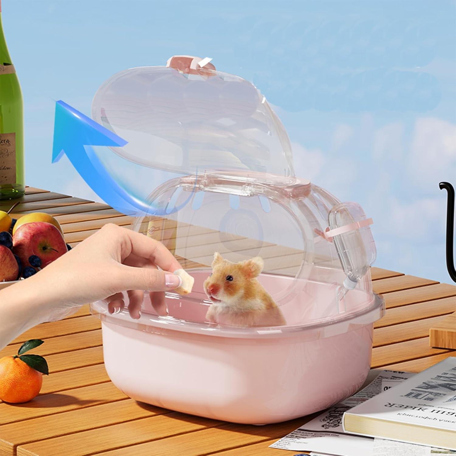 Hamster Special Cage, Portable Outdoor Carrier, Transparent Hamster Cage, Large Villa for Golden Hamsters and Flower Rats