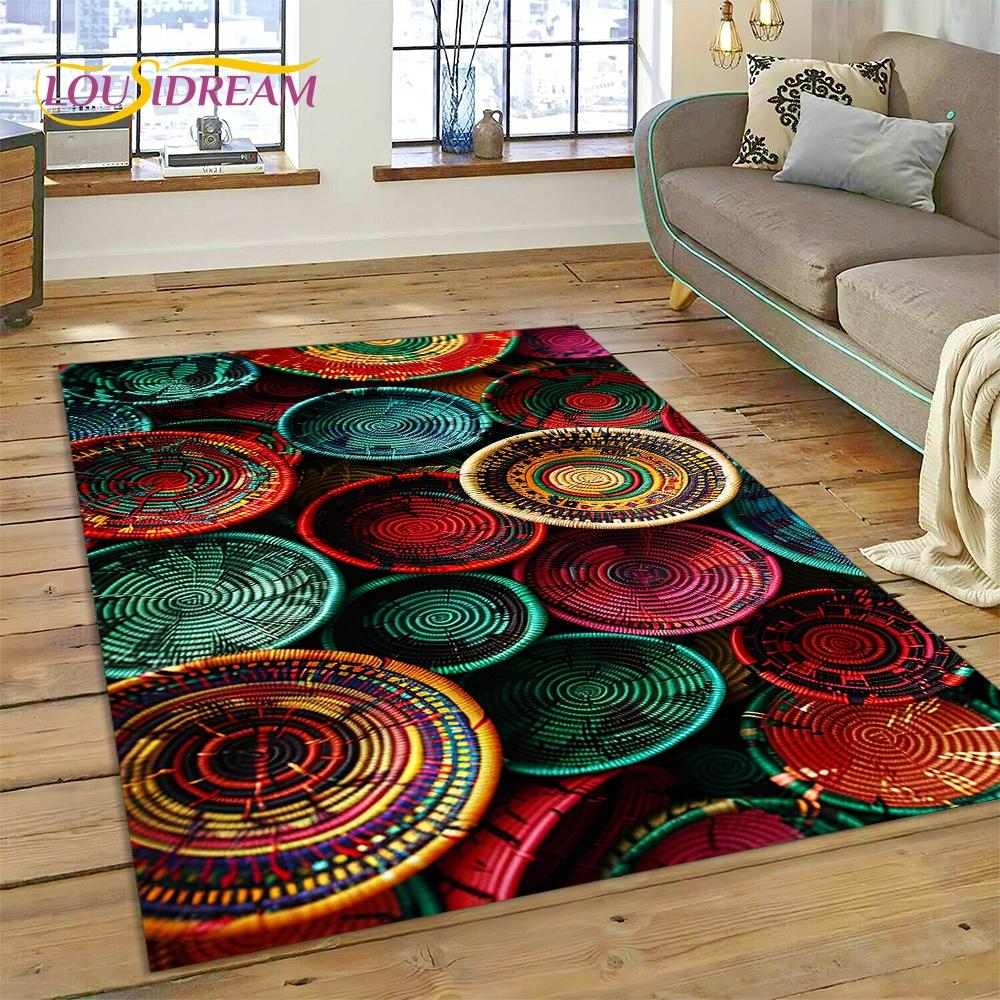 Colorful Crochet Mandala Flannel Area Rug - Boho Ethnic Woven Pattern Print Soft Mat for Living Room, Non-Slip Bohemian Home Decor #BohoMandalaRug #ColorfulCrochetMat #EthnicHomeDecor #2DWovenCarpet #NonSlipFlannelRug