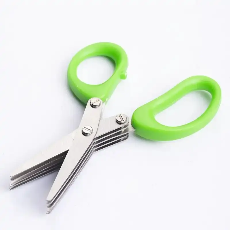 Stainless Steel Scallion Cutting Scissors with 5 Blades, Sharp Multipurpose Kitchen Scissors for Chopping Scallions, Cilantro, Seaweed and Chili, Safe PP Handle, Easy to Clean, Multipurpose Scissors for Cutting Food in the Home Kitchen