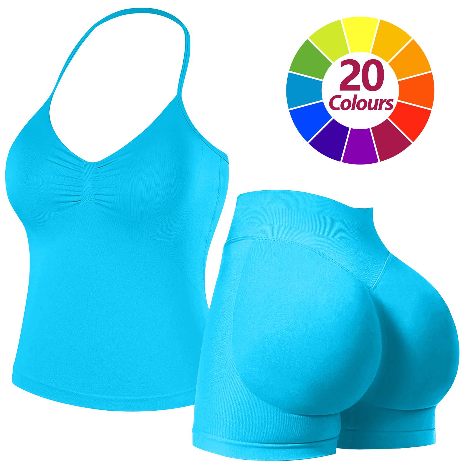 RICH BRIA 2PC Gym Set for Women, Halter Top & High Waist Impact Shorts Sports Set, Sporty Breathable Quick Dry Outfits for Yoga Gym Fitness Running, Ladies Sportswear for Summer, Workout Clothes, Athletic Gym Sets Clothing, Aleisure Wear Clothing