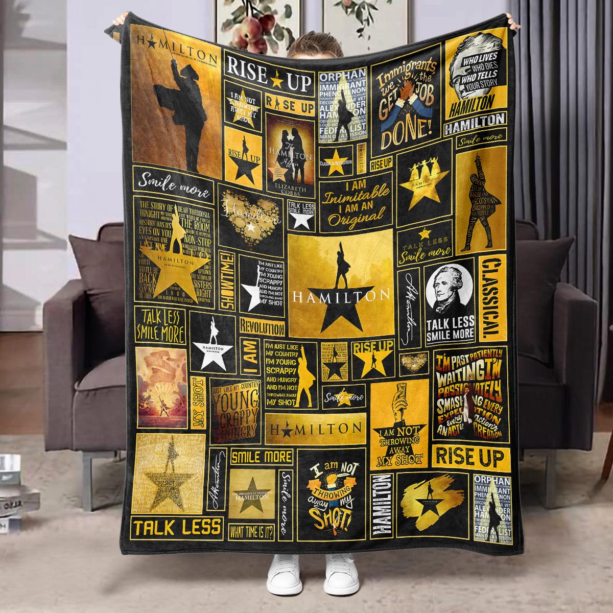 Hamilton Musical Theme Flannel, Soft Skin-Friendly, Warm, Retro Modern Style, Perfect for Daily Use, Art Lover Gift, Soft Cozy Blanket, Stylish Blanket