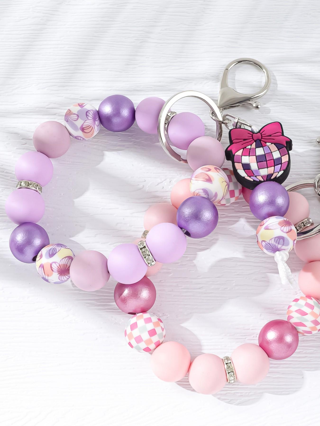 Cowboy Hat Disco Ball Beaded Keychain, Bow Checkered Silicone Wristlet, Y2K Style Bag Charm, Handmade Anti-Lost Keychain