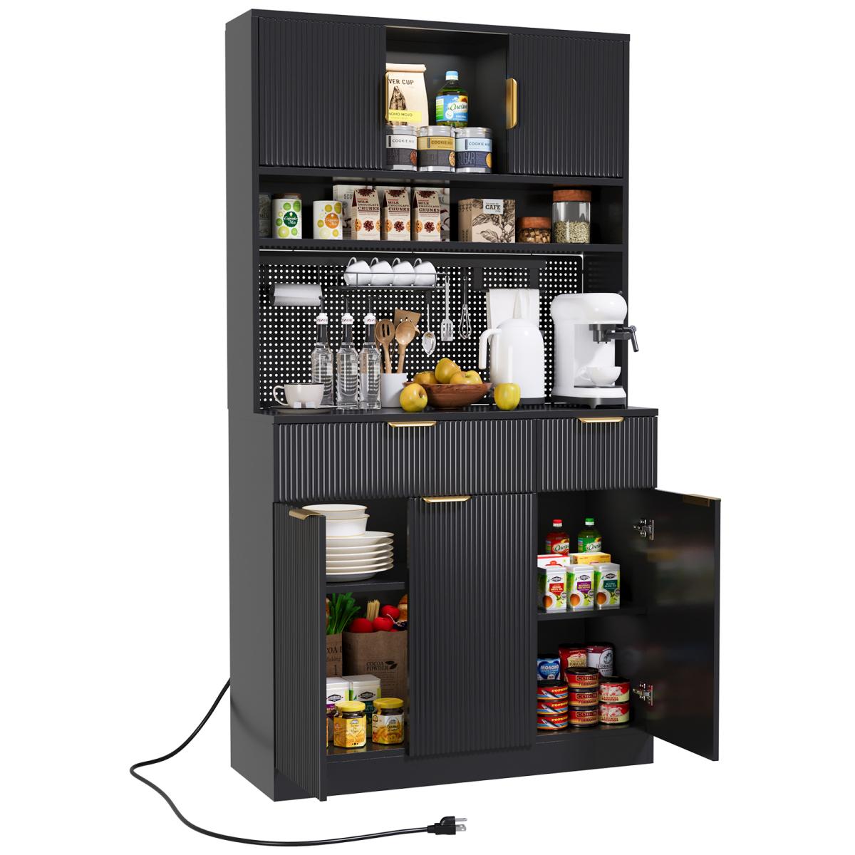 Aobtkel 73" Rectangular MDF Wood Fluted Texture Kitchen Pantry Cabinet - Single Unit with Storage, Charging Hub Station, DIY Pegboard Includes Kits, Anti-Tip Base for Living Room Microwave Stand Hutch, Black, Pantry Organization Aobtkel 73" Rectangular MDF Wood Fluted Texture Kitchen Pantry Cabinet - Single Unit with Storage, Charging Hub Station, DIY Pegboard Includes Kits, Anti-Tip Base for Living Room Microwave Stand Hutch, Black, Pantry Organization