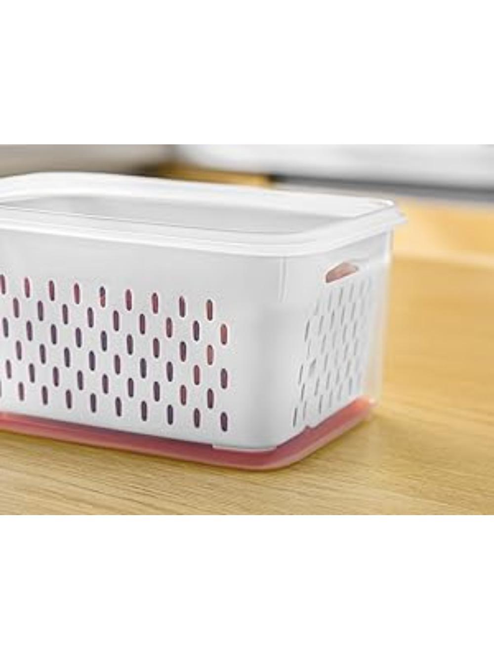 3 Pack Large Capacity Fruit Vegetable Storage Container with Detachable Drainer Basket BPA Free Refrigerator Safe Fridge Storage Organizer Dishwasher Safe Food Fresh Keeper for Berries Vegetables