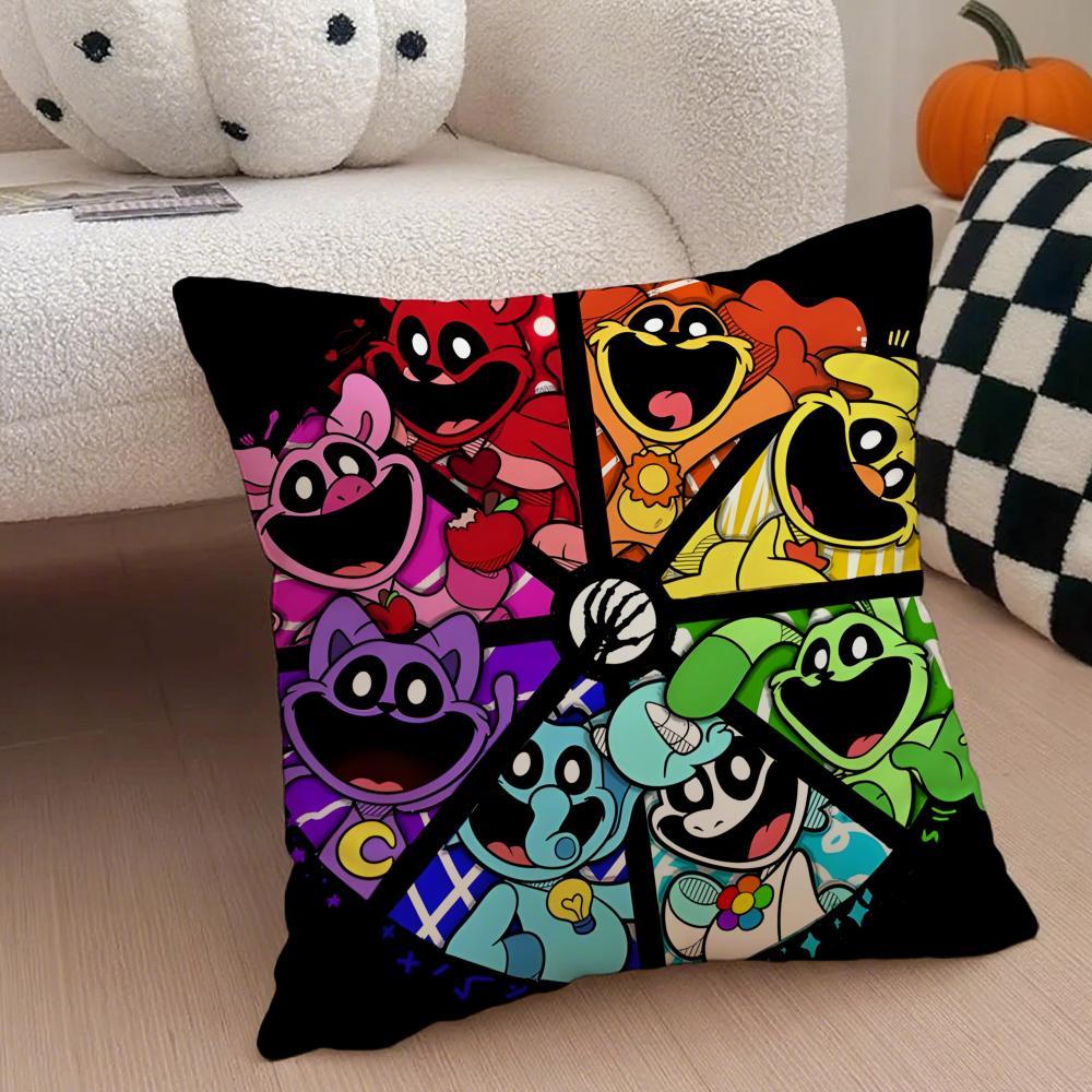 Hot Classic Horror Eerie American Video Game P-Poppy Playtime Pillow Case Anti-dustmite Pillowcase  Sofa Cushion Cover with Invisible Zipper Silky Short Plush Polyester Microfiber Fabric White Available in Standard Queen King Sizes for Home Bed Use