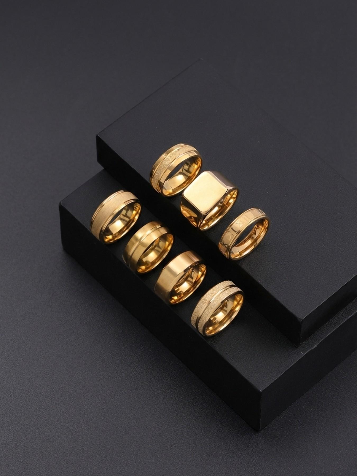 6-Piece Men's Stainless Steel Jewelry Set,Rhombus Design Rings for Daily Wear & Gifts, Durable Fashion Accessory