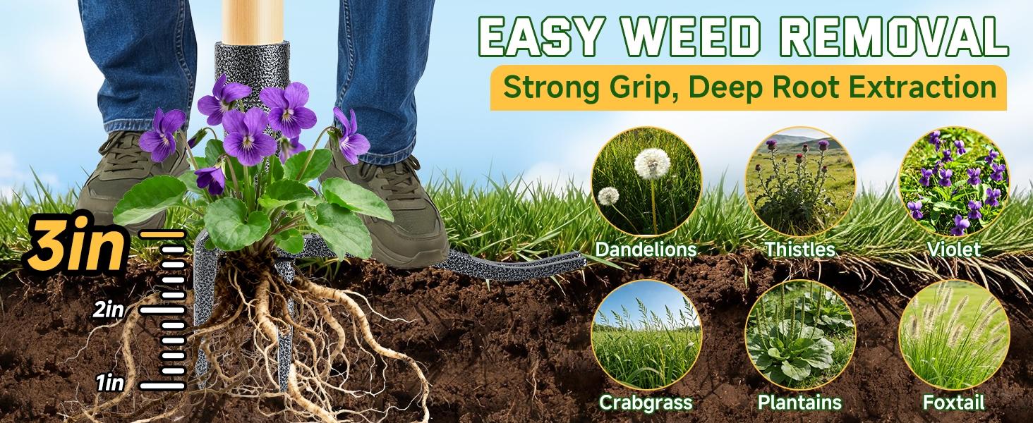 Weed Puller Tool, Stand Up Heavy Duty Root Removal Tool with 4-Claw Head & Long Handle, Garden Hand Weeding Tool - Easily Remove Weeds Without Bending, Pulling,or Kneeling Weed Puller Tool, Stand Up Heavy Duty Root Removal Tool with 4-Claw Head & Long Handle, Garden Hand Weeding Tool - Easily Remove Weeds Without Bending, Pulling,or Kneeling