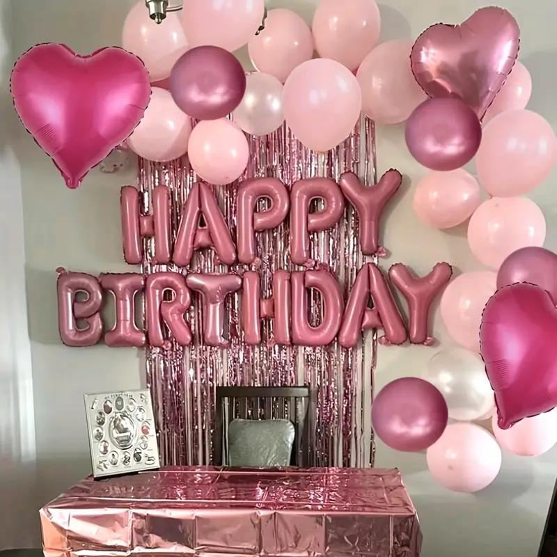 Pink Birthday Balloon Set, Includes 16-Inch Pink Decorations, Magenta Heart Shaped Balloons, and Metallic Pink Balloons, Suitable for Birthday Parties, Weddings, Bachelorette Showers